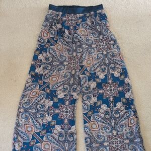 Anthropology Feathered Design Vintage Silk Wide Pants